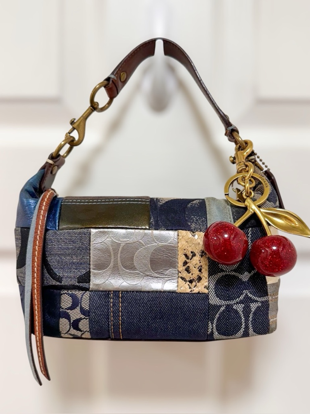 Coach Denim Patchwork Demi Shoulder Bag Blue‎ Monogram Canvas 40005